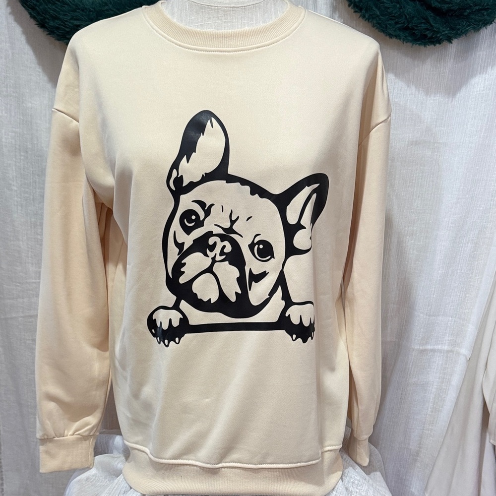 Beige woman’s French Bulldog Graphic Sweatshirt